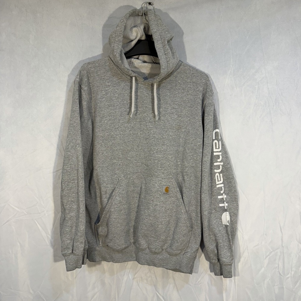 Carhartt‎ Hooded Sweat Parka Pullover Drawstring Hoodie Gray Distress M